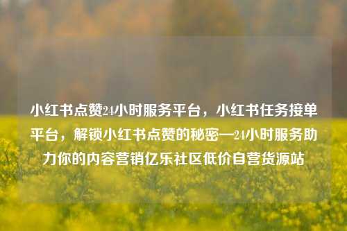 小红书点赞24小时服务平台	，小红书任务接单平台，解锁小红书点赞的秘密—24小时服务助力你的内容营销亿乐社区低价自营货源站  第1张
